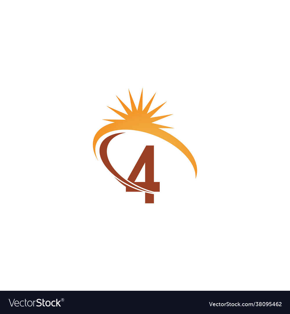 Number 4 with sun ray icon logo design template