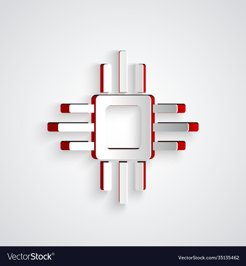 Paper cut computer processor with microcircuits vector image Paper cut computer processor with microcircuits