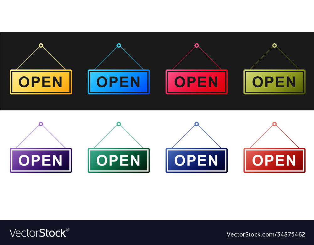 Set hanging sign with text open door icon isolated vector image Set hanging sign with text open door icon isolated