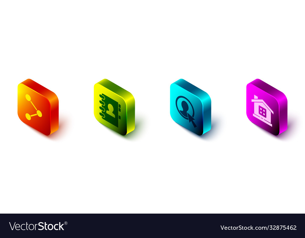 Set isometric share address book create account vector image Set isometric share address book create account