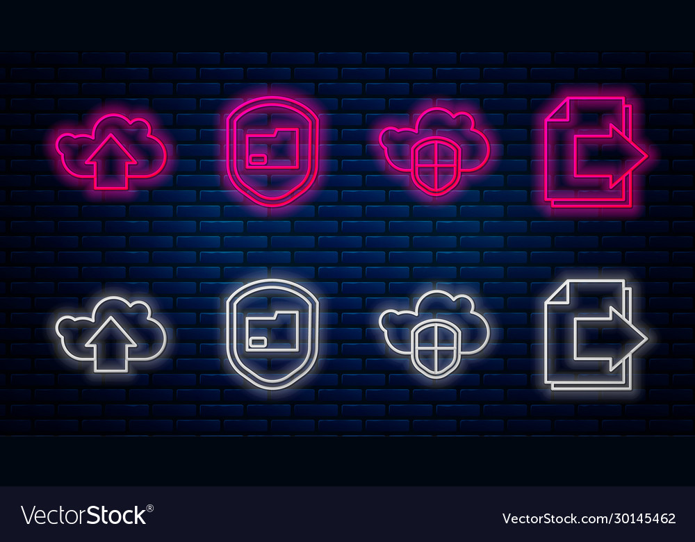 Set line document folder protection cloud vector image Set line document folder protection cloud
