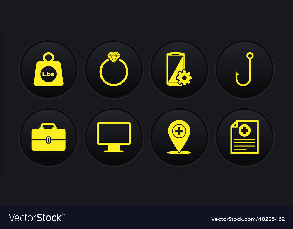 Set toolbox fishing hook computer monitor screen vector image Set toolbox fishing hook computer monitor screen