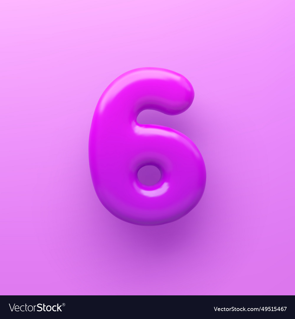 3d purple number 6 with a glossy surface Vector Image