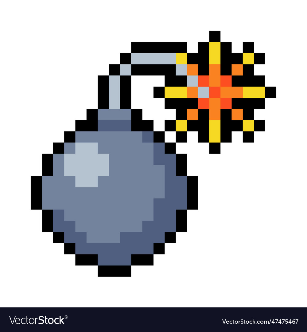 Pixel 8-bit bomb object as video game style vector image Pixel 8-bit bomb object as video game style