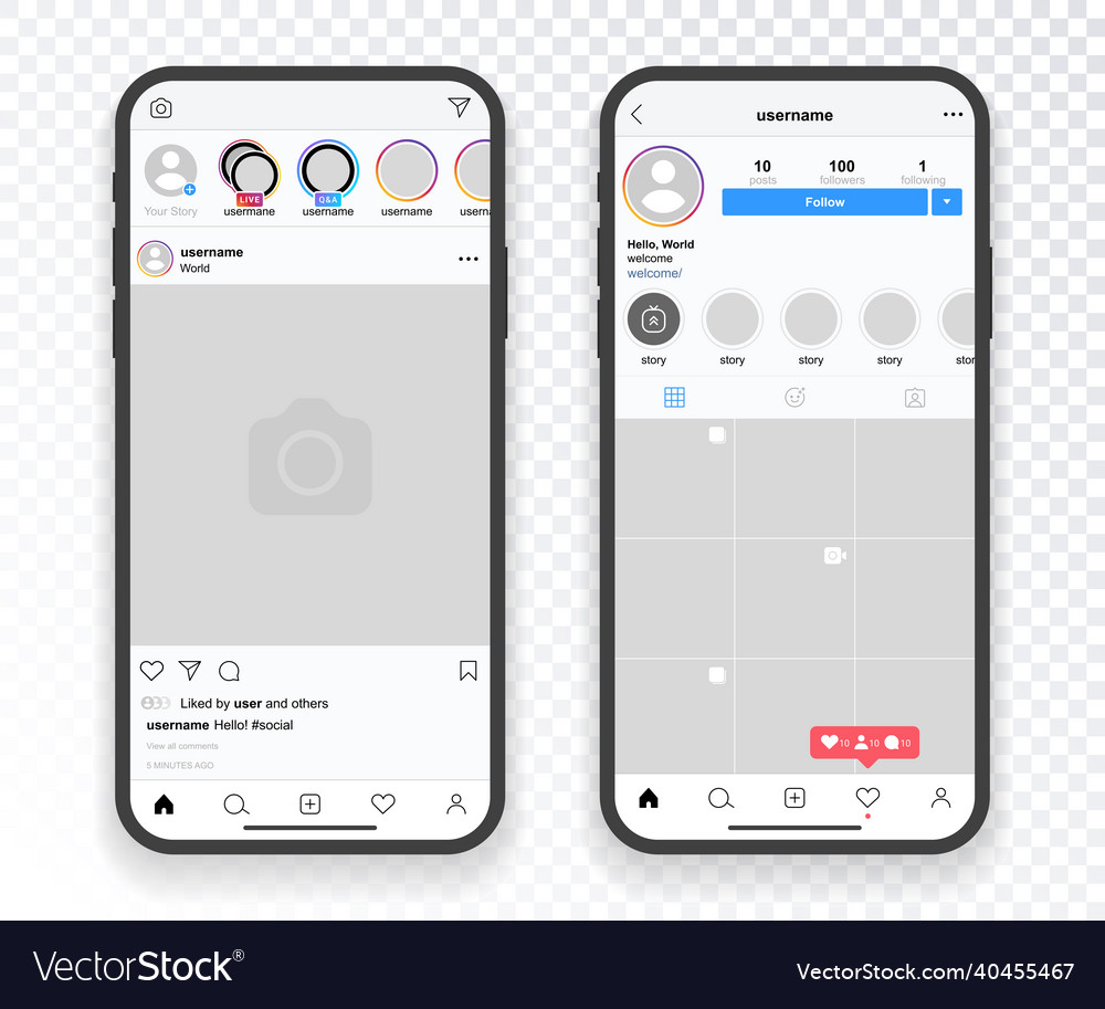 Screen interface in social media application Vector Image