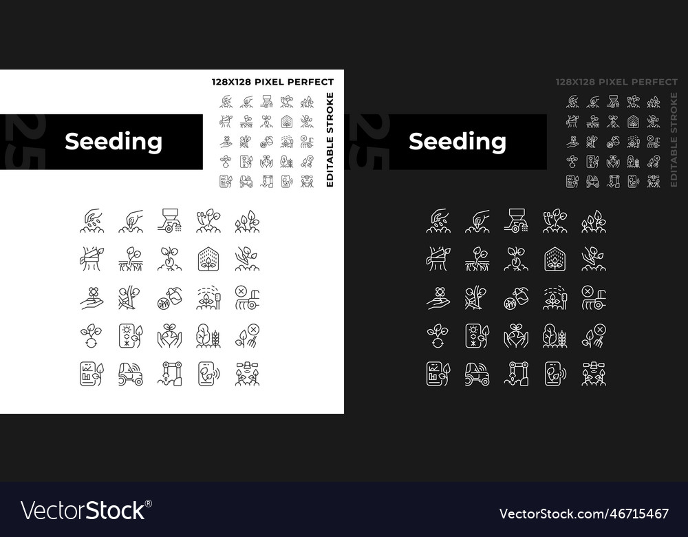 Seeding linear icons set for dark light mode vector image Seeding linear icons set for dark light mode