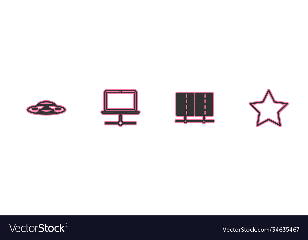 Set line ufo flying spaceship server data web vector image Set line ufo flying spaceship server data web