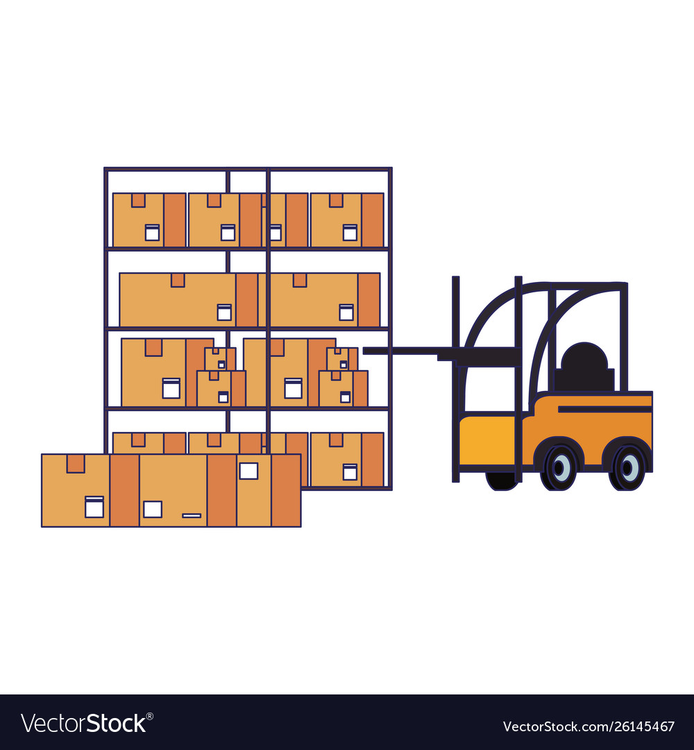 Warehouse and shipping forklift with cargo blue