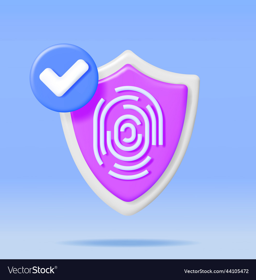 3d fingerprint in shield with checkmark vector image 3d fingerprint in shield with checkmark