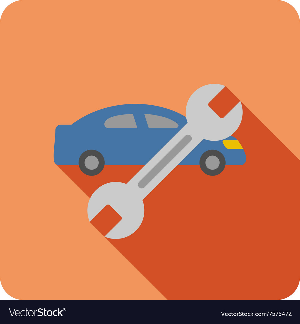 Car repair flat rounded square icon with long