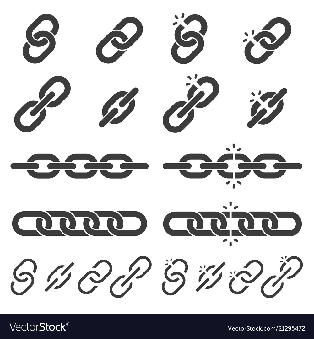 Chain or link icons set broken closed segment Vector Image