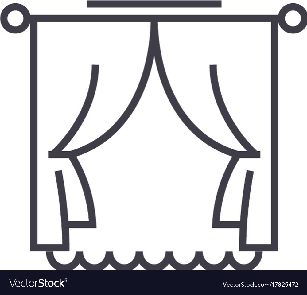 Curtains with window line icon sign