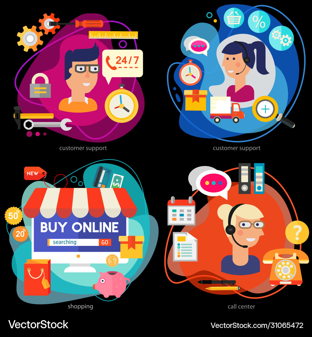 Customer support call center and online shopping Vector Image