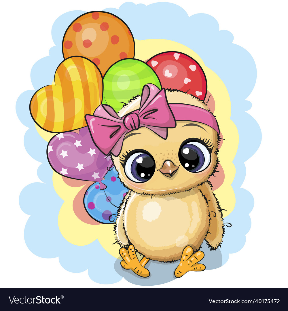 Cute cartoon chicken girl with balloons Royalty Free Vector