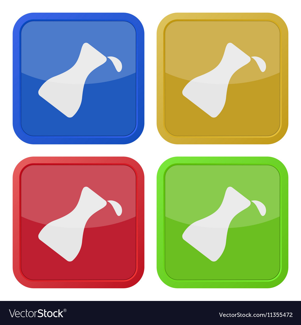Four square color icons flask with a drop
