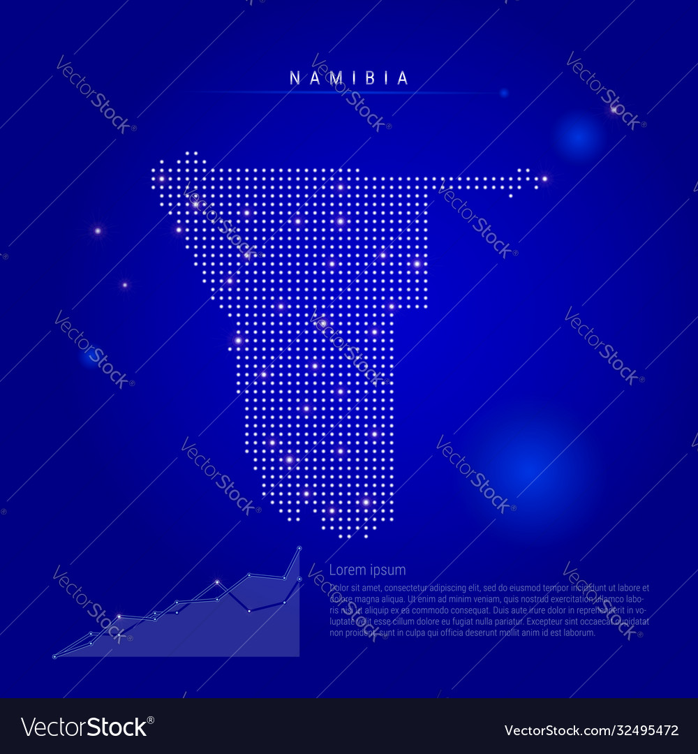 Namibia illuminated map with glowing dots dark vector image Namibia illuminated map with glowing dots dark