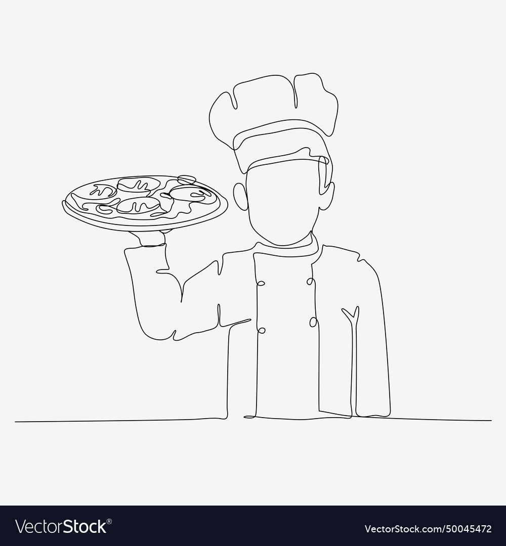 One line continuous design of chef in hat serving vector image One line continuous design of chef in hat serving