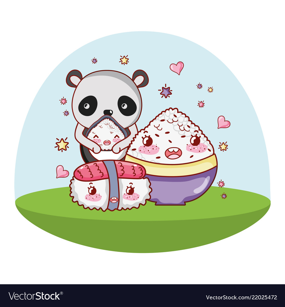 Panda bear and food kawaii