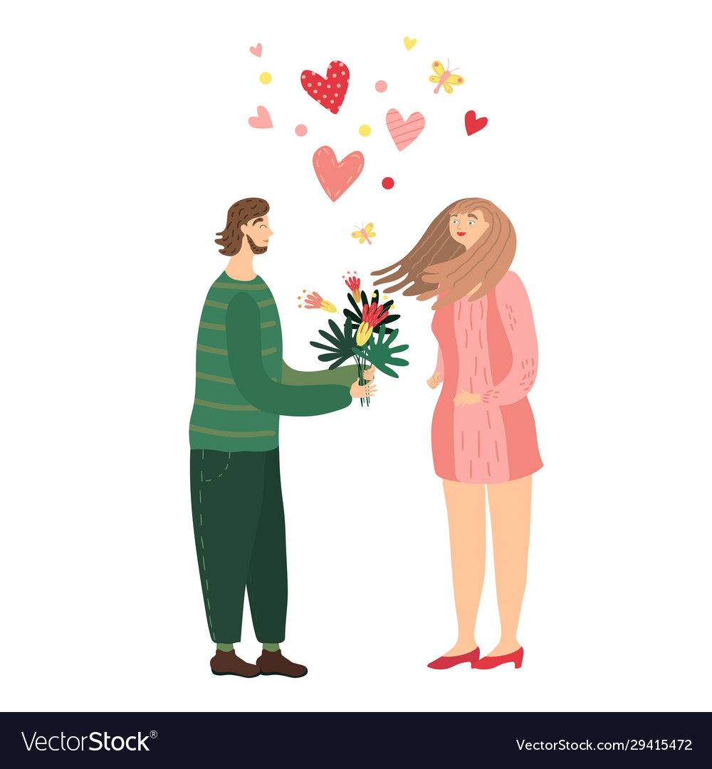 Vector man and woman couple in a romantic relationship, first love