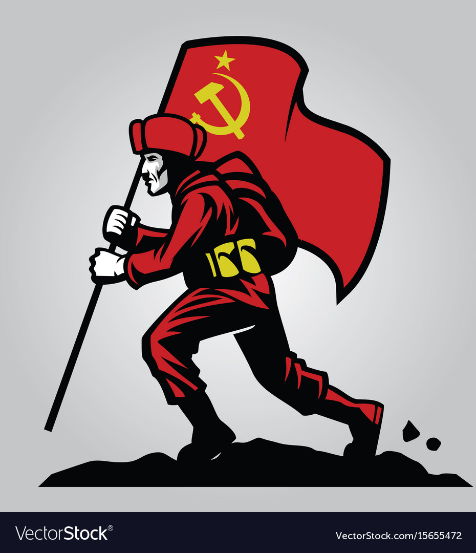 Soviet union soldier carrying flag Royalty Free Vector Image