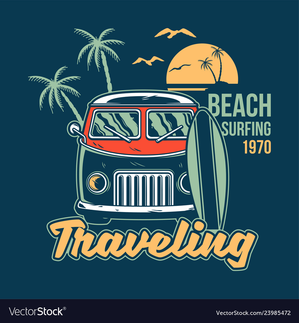 Traveling surfing print Royalty Free Vector Image