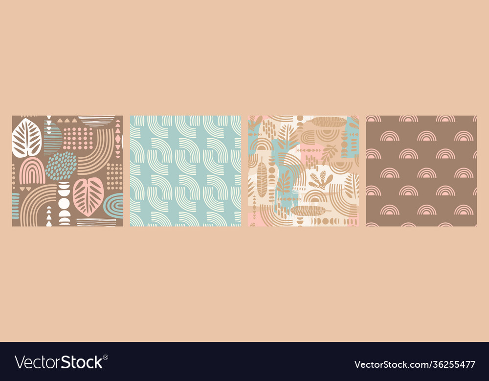 Artistic seamless patterns with abstract leaves vector image Artistic seamless patterns with abstract leaves