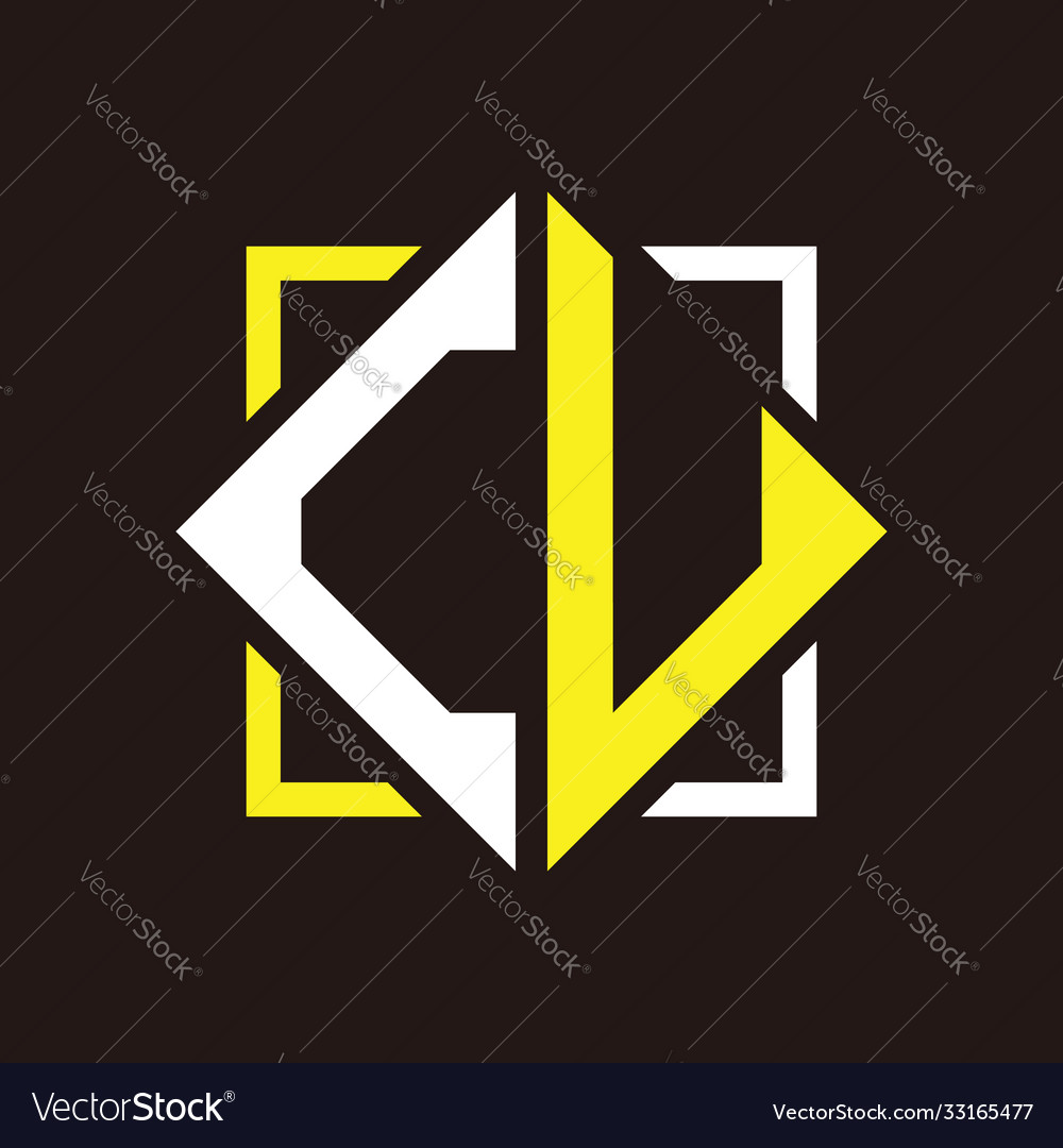 C u initials quadrangle monogram with square