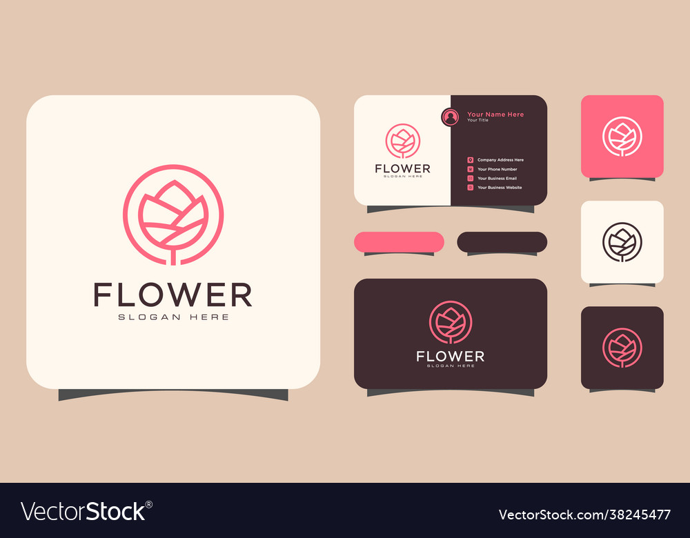 Flower mono line luxury logo with business card