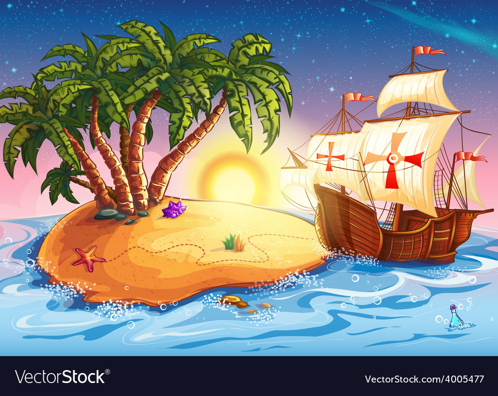 Island with the explorer ship