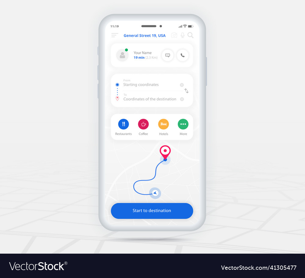 Map gps navigation app ux ui concept mobile vector image Map gps navigation app ux ui concept mobile