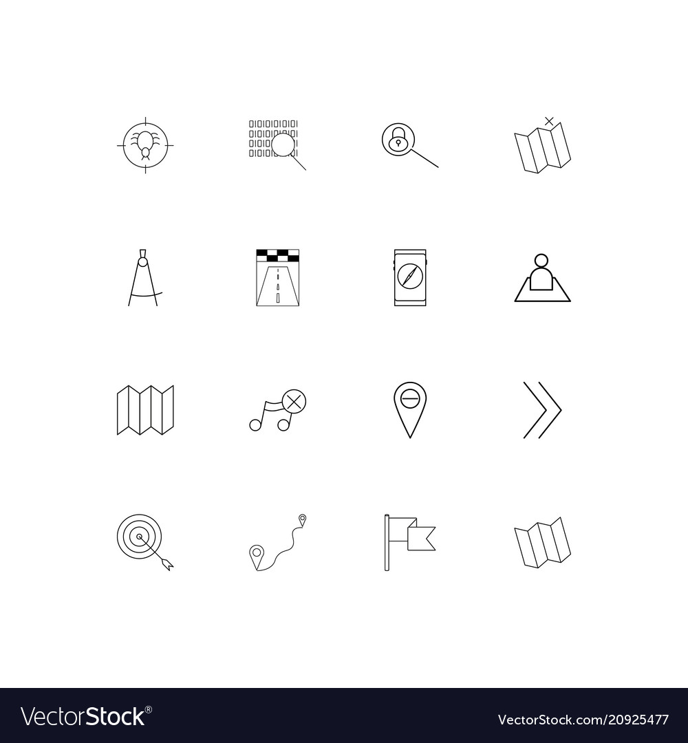 Maps and navigation linear thin icons set