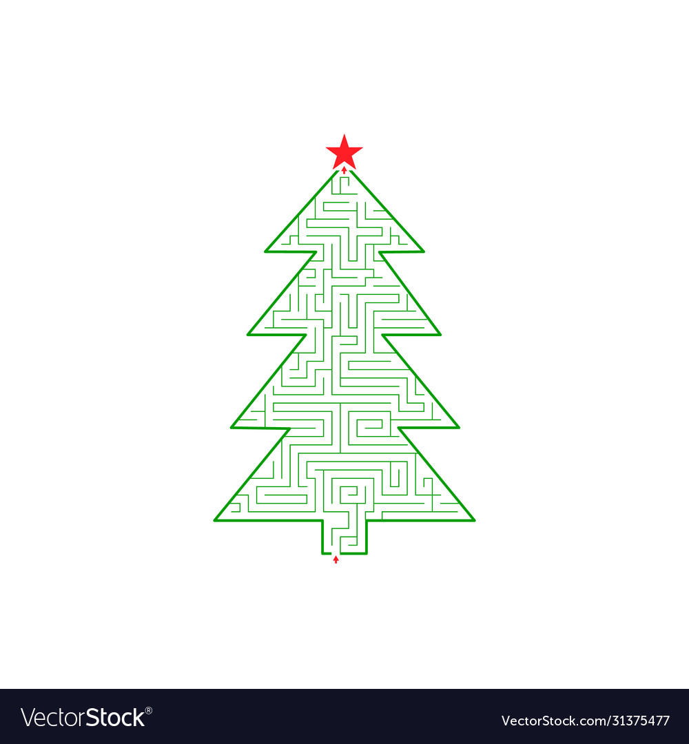 New year tree labyrinth pattern with path to exit vector image New year tree labyrinth pattern with path to exit