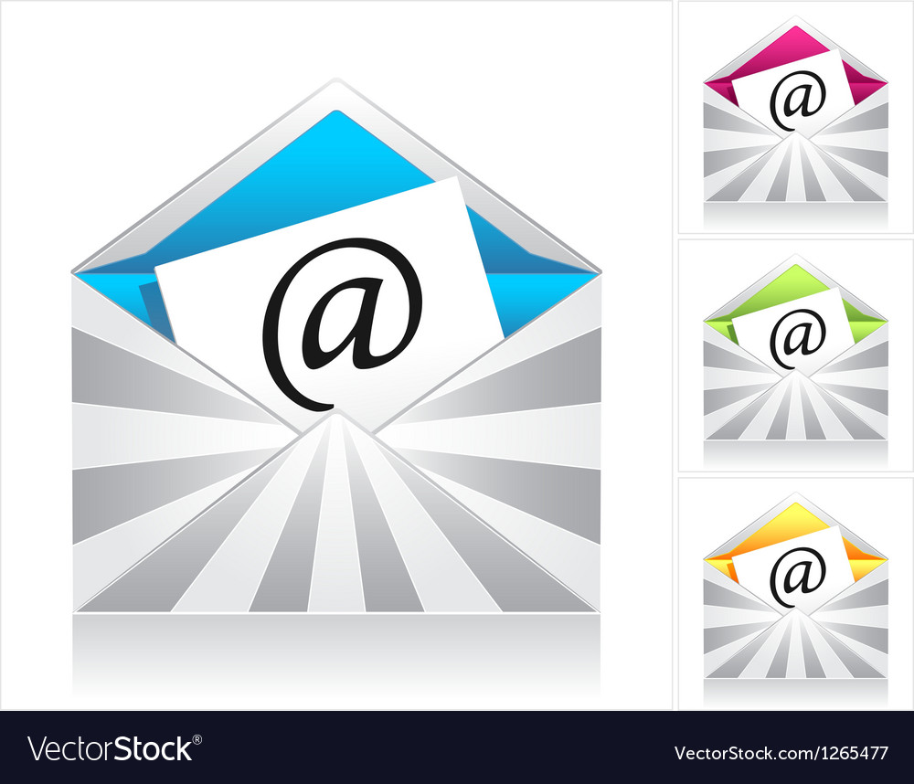 Set envelopes with silver rays and symbol email