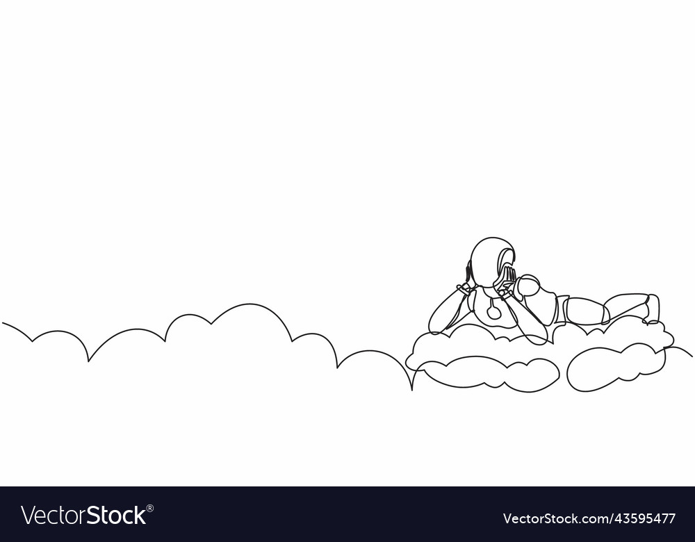 Single continuous line drawing robot lay vector image Single continuous line drawing robot lay