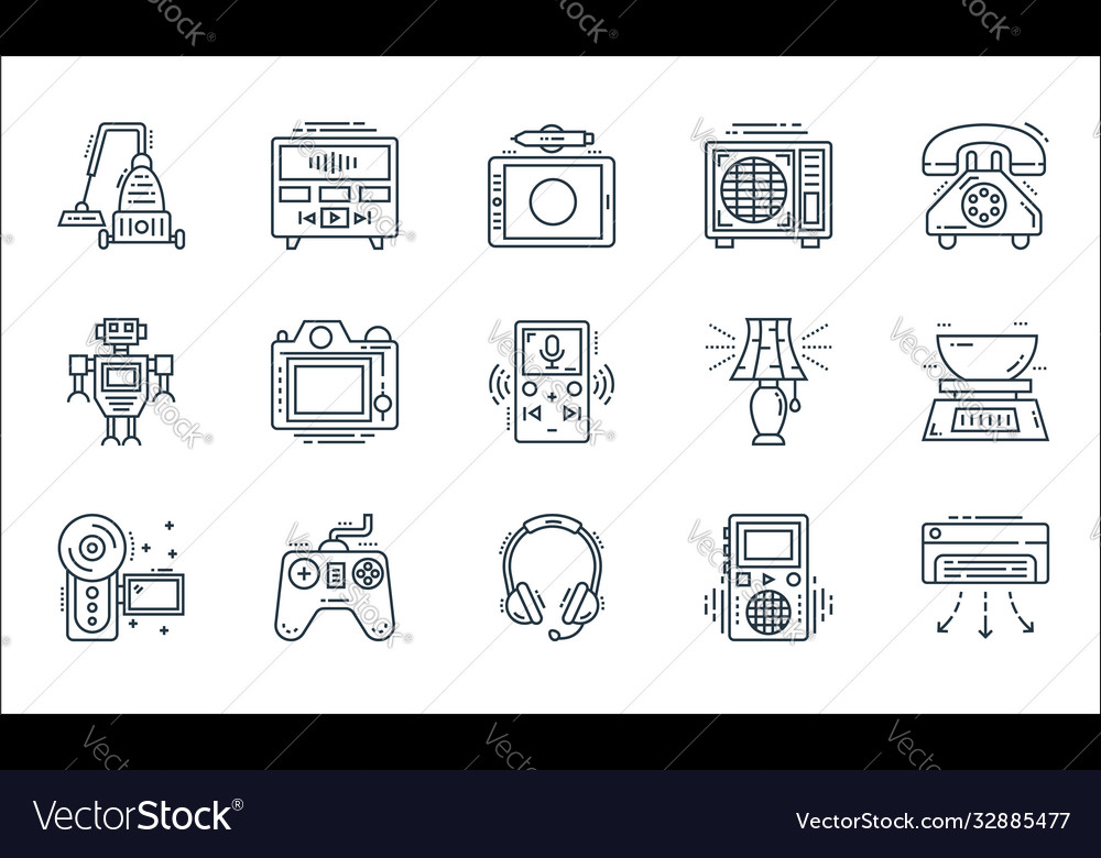 Technology devices line icons linear set quality vector image Technology devices line icons linear set quality