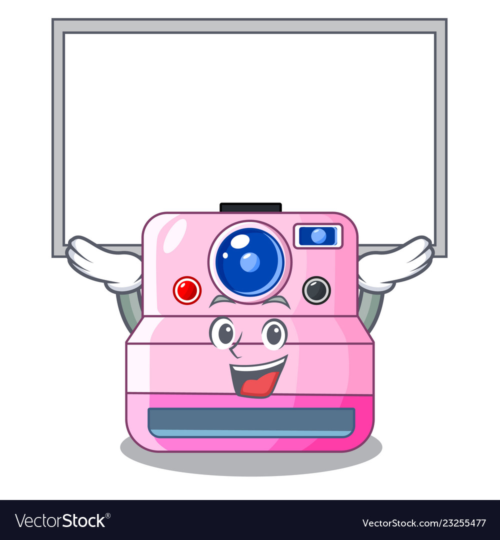 Up board cute retro instant camera on cartoon