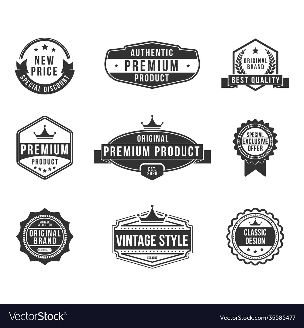 Vintage premium product flat badges set Royalty Free Vector