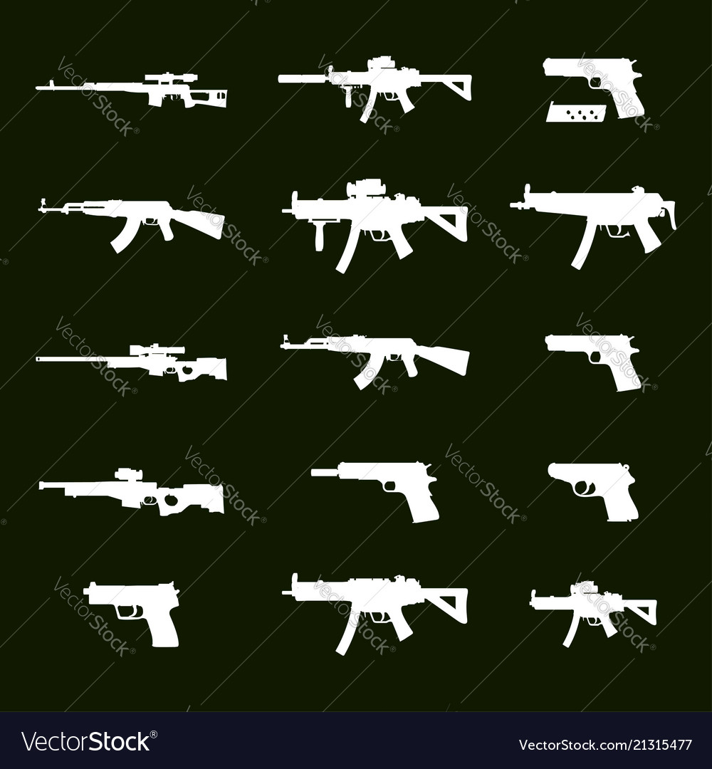 War icons white army weapons set 15 army Vector Image