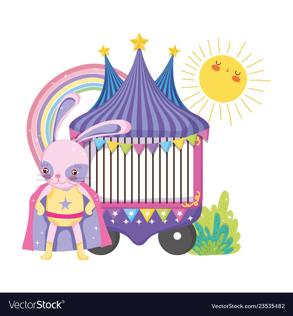 Cute circus rabbit with layer and kiosk