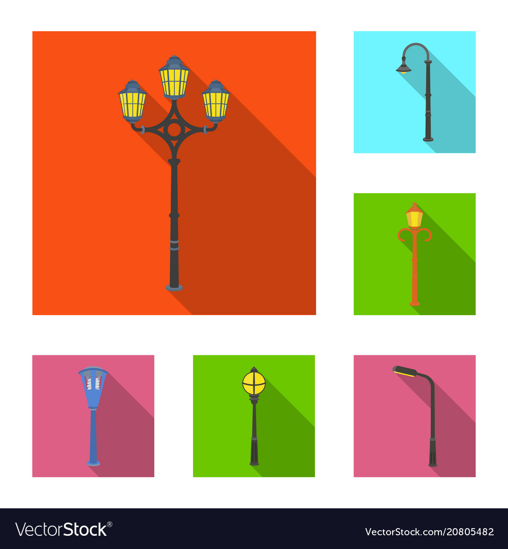 Lamp post flat icons in set collection for design