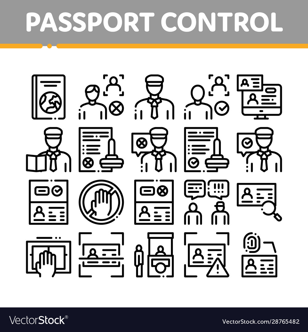Passport control check collection icons set vector image Passport control check collection icons set