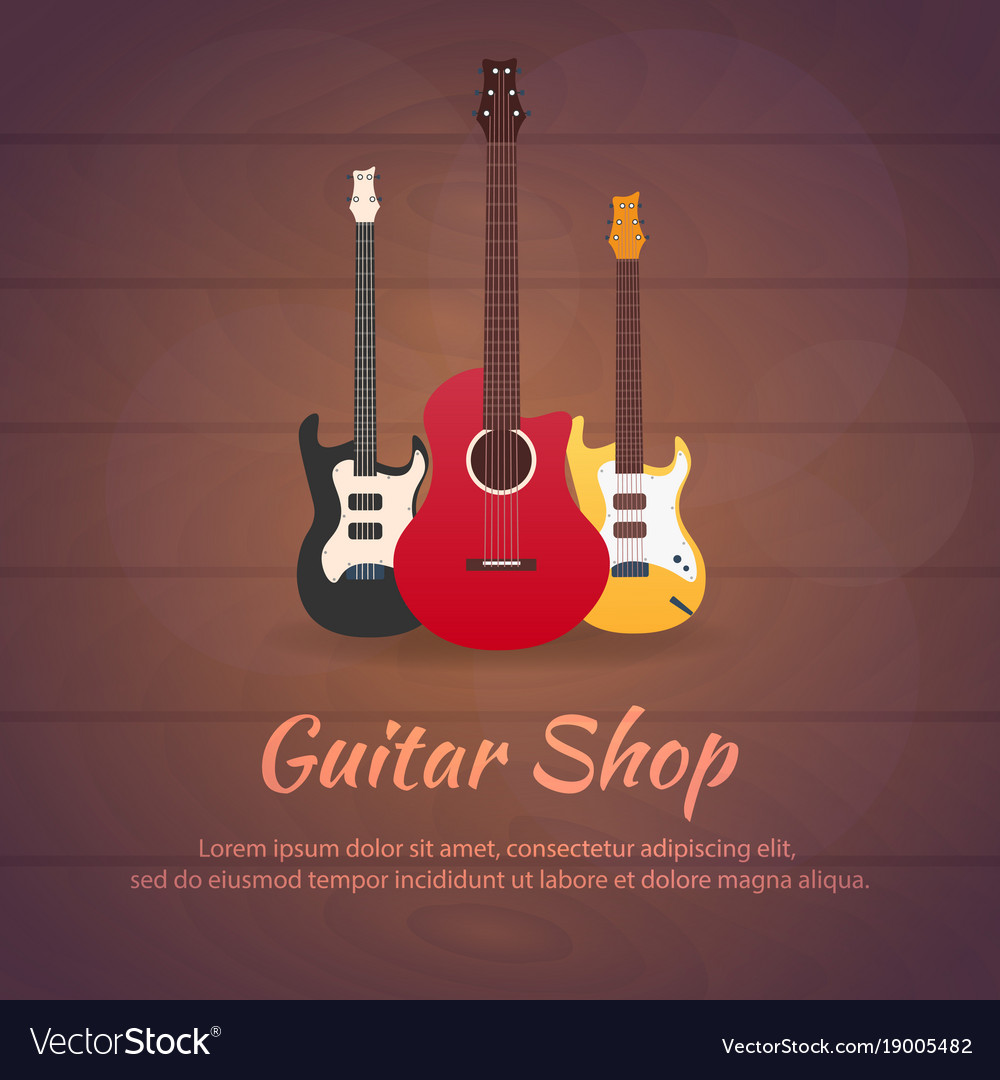 Poster with musical instruments guitar shop flat