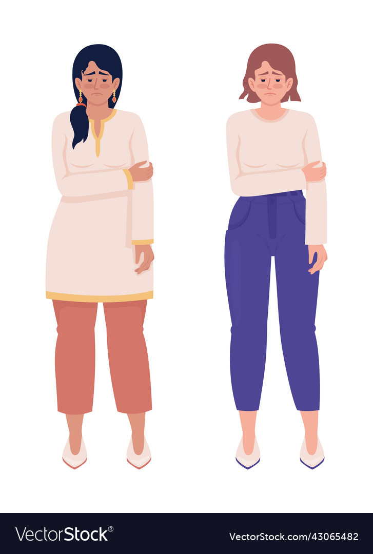 Sad women with mental disorders semi flat color