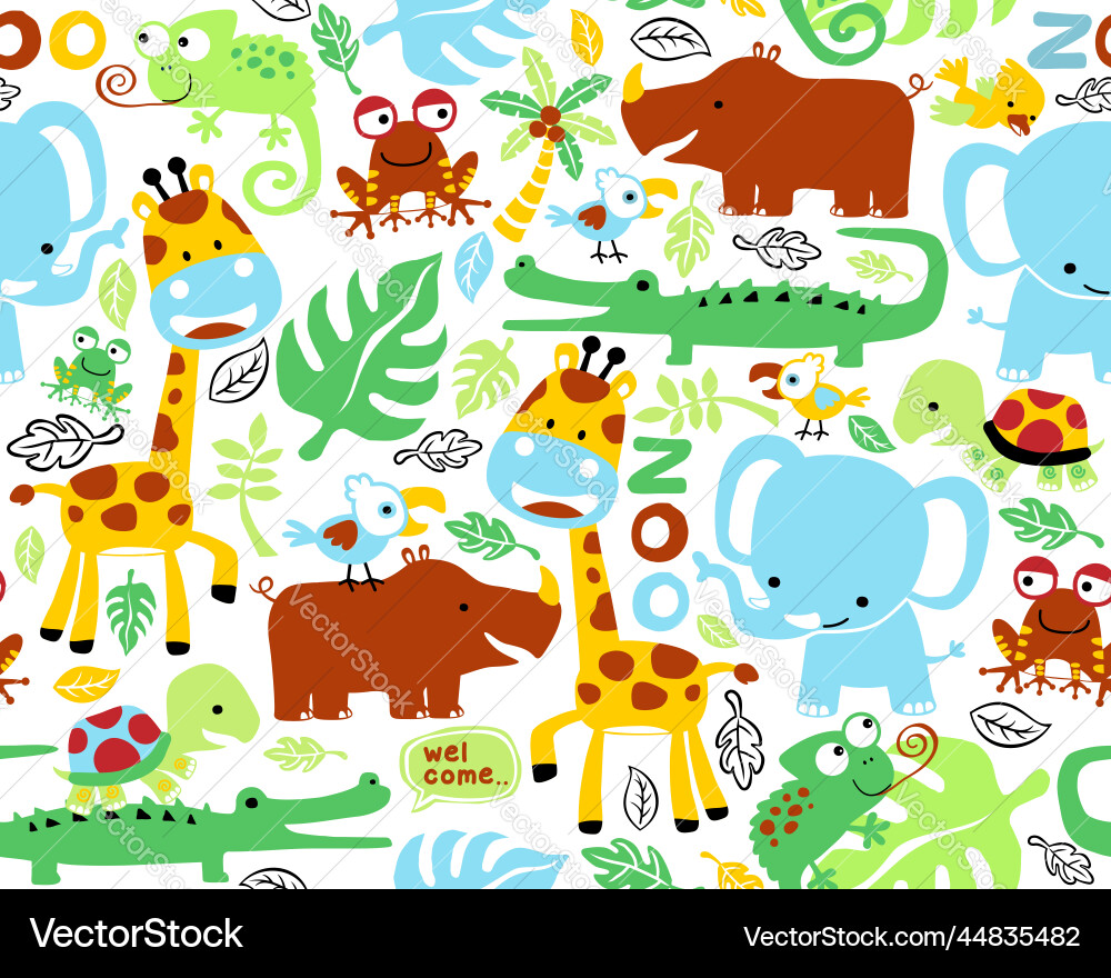 Seamless pattern of funny colorful animals Vector Image