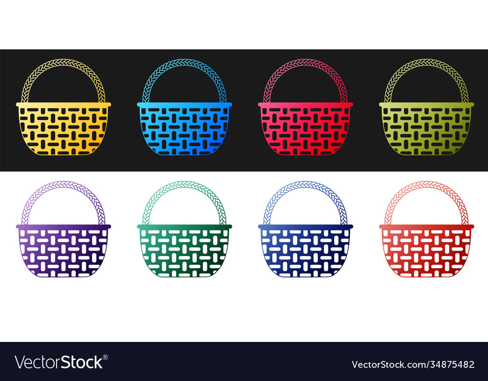 Set shopping basket icon isolated on black