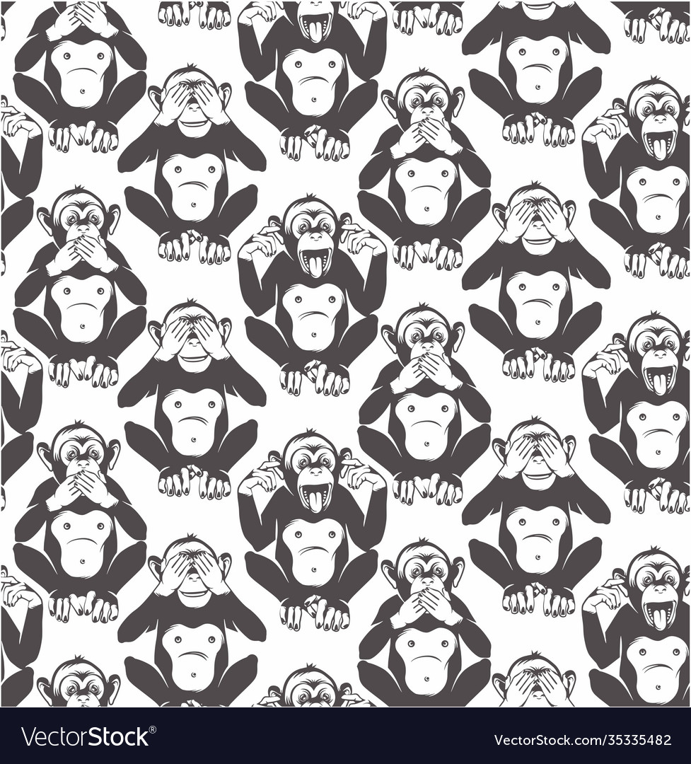 Three wise monkeys seamless pattern Royalty Free Vector