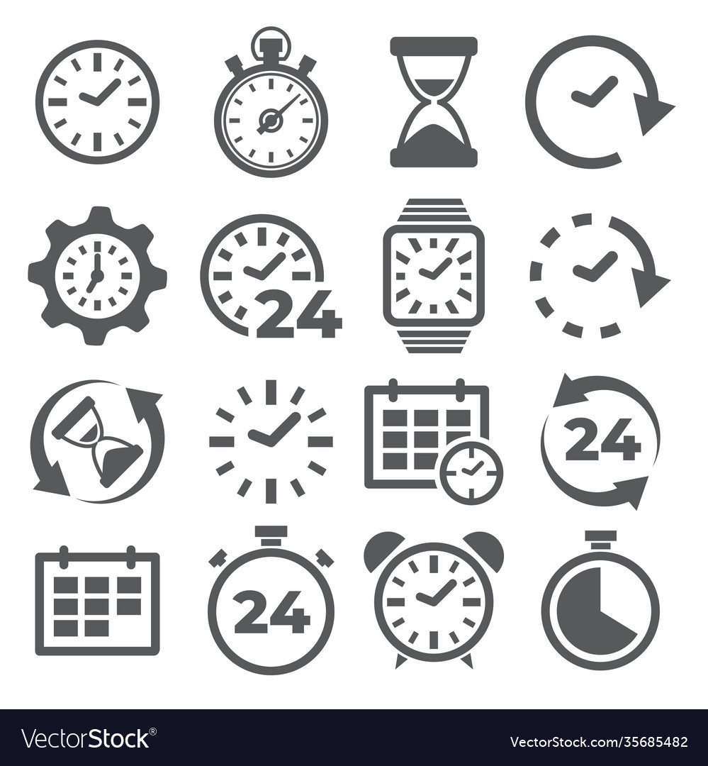 Time and clock icons on white background Vector Image