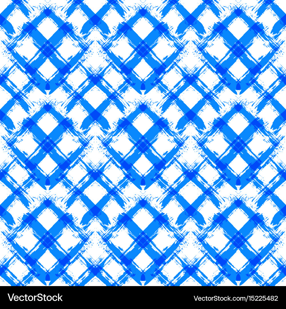 White blue gingham pattern unusual brush strokes Vector Image