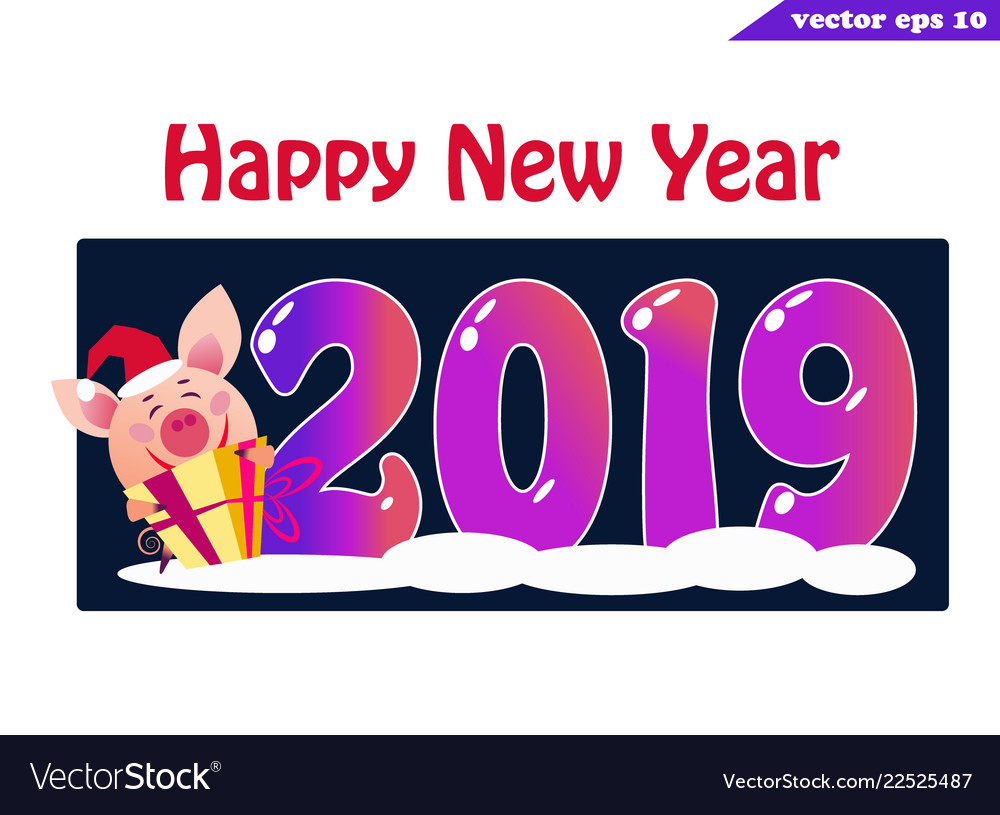 2019 banner with pig and present on dark