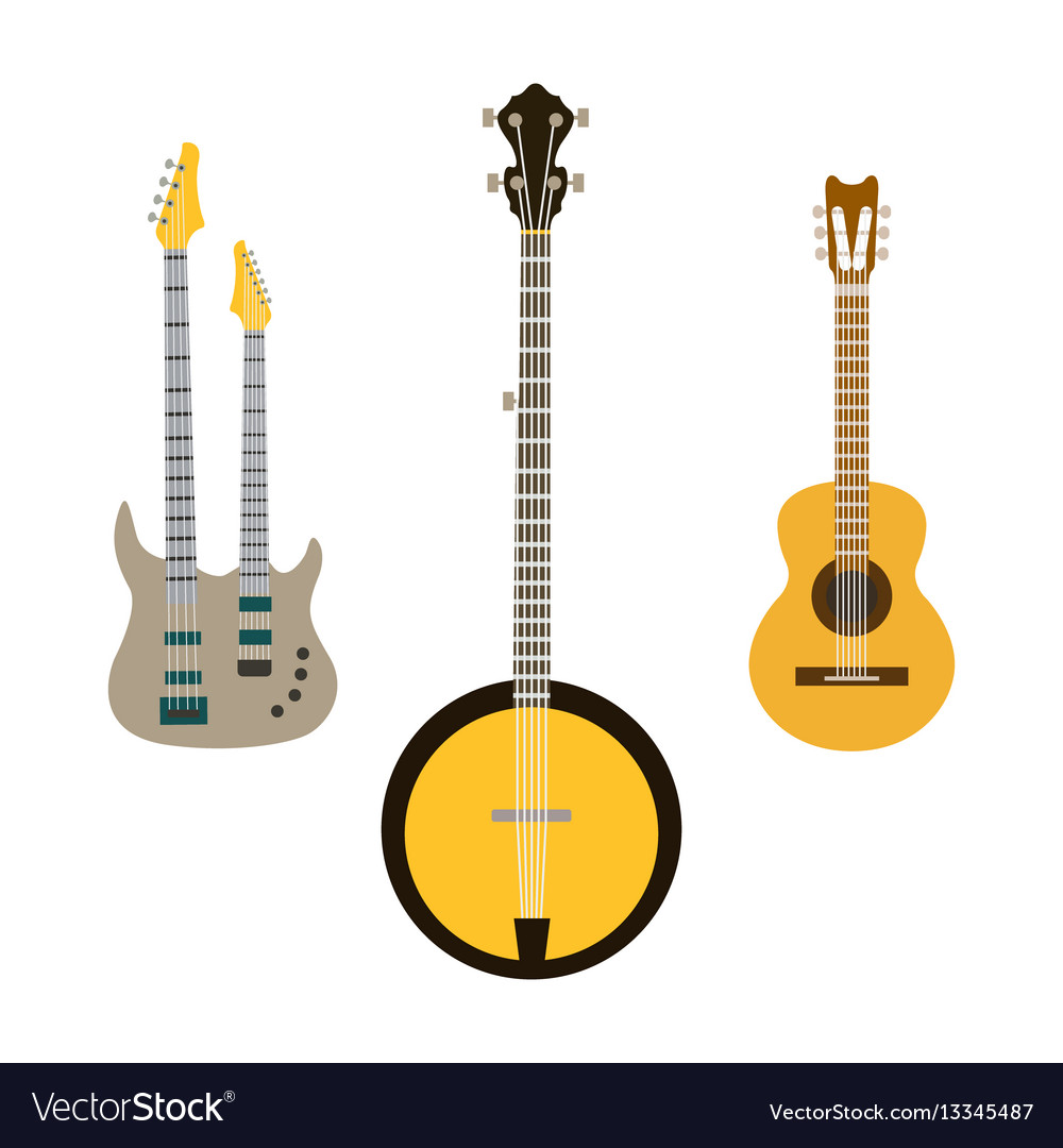 Acoustic Electric Guitar Icons Set Isolated Vector Image